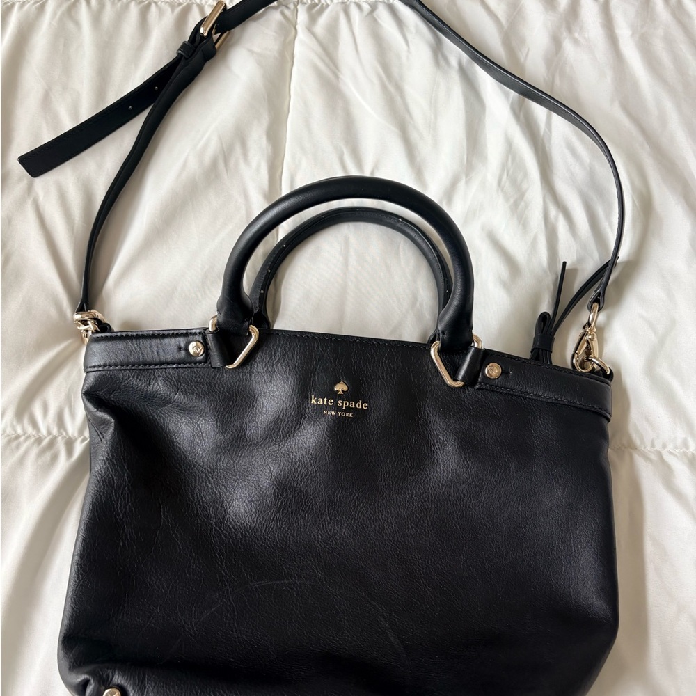 kate spade Black Leather Satchel with Gold Hardware
